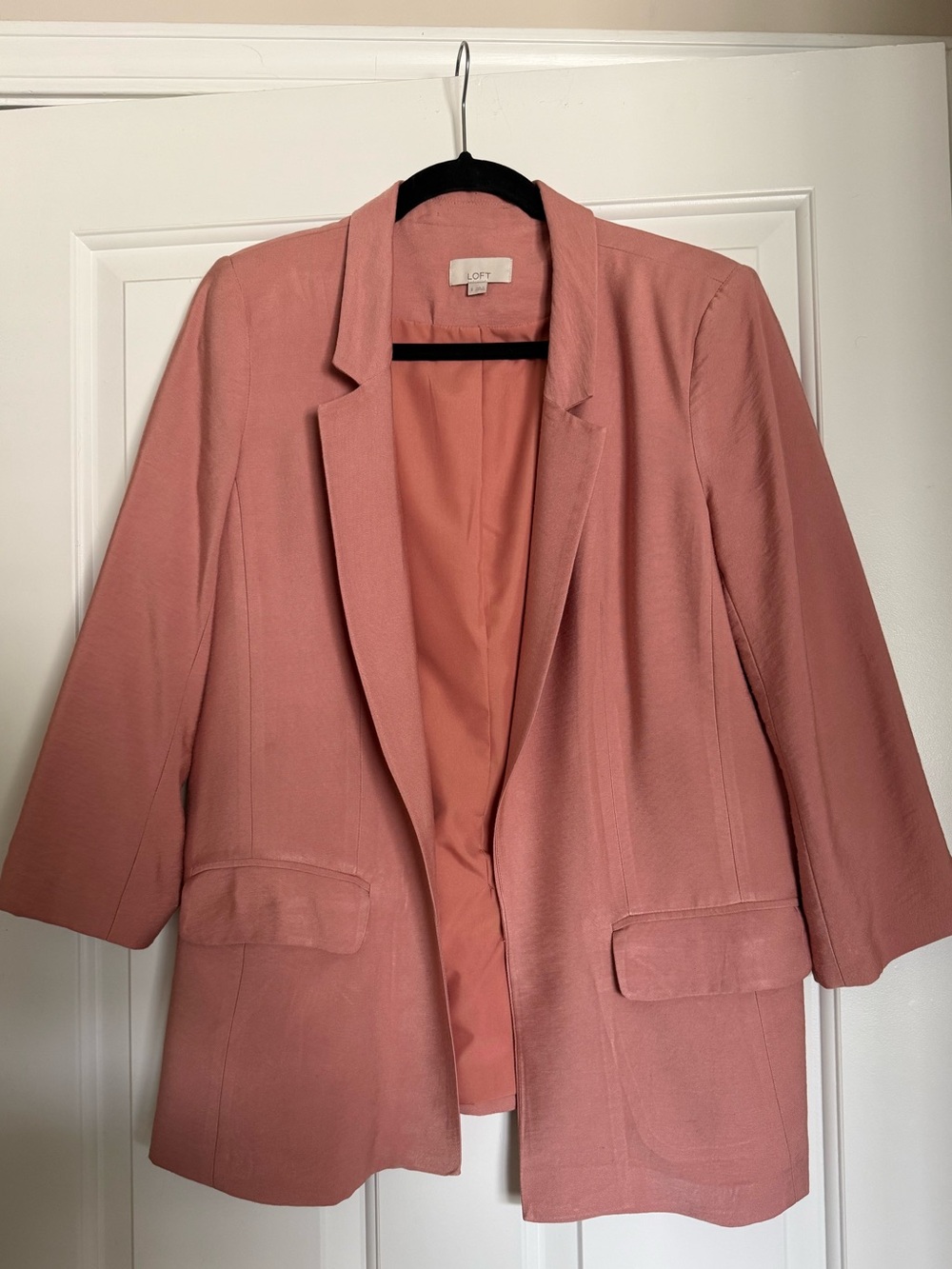 Ann Taylor LOFT Blush Pink Open Blazer with 3/4 Sleeves